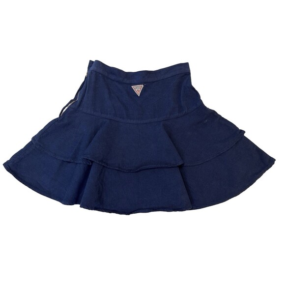 Guess Girls Navy Ruffle Skirt S 12 Made in USA Y2K Vintage Style 100% Cotton - Picture 2 of 5